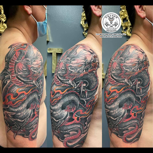 Explore calf muscle tattoo ideas, creative tattoo ideas in Seattle, available at Dragon Tattoo