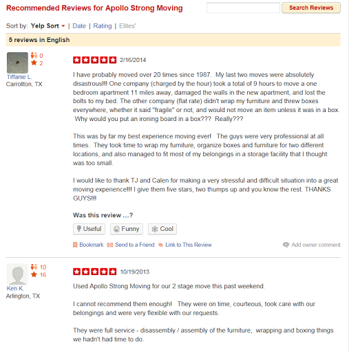 Moving Company «APOLLO STRONG MOVING», reviews and photos, 7825 S Cooper St, Arlington, TX 76001, USA