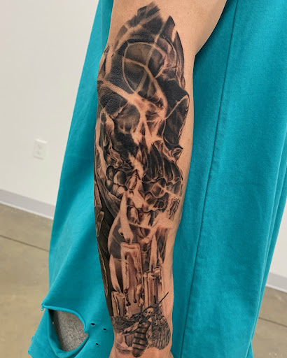 Explore mens spine tattoo ideas, creative tattoo ideas in Hutto, available at Upside Tattoo