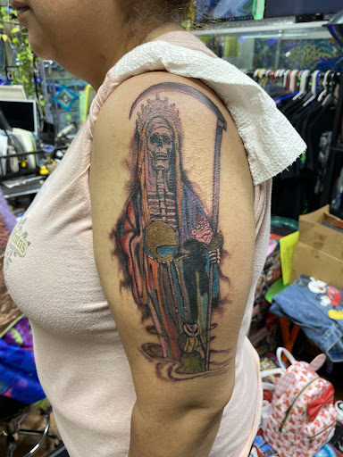 Explore back of arm tattoo ideas, creative tattoo ideas in Ridgewood, available at Cosmic Wizard Tattoo & 3DUV Gallery