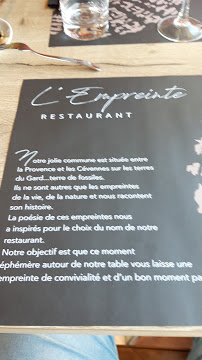 Restaurant L'empreinte Restaurant à Saint-André-d'Olérargues (le menu)