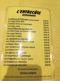 L'Entrecôte à Montpellier menu