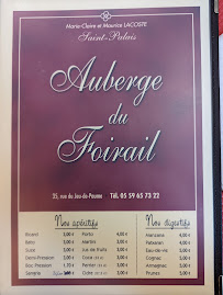 Restaurant Auberge du Foirail à Saint-Palais (le menu)