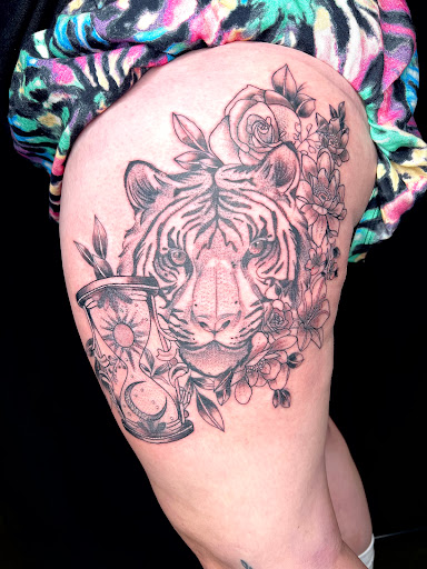 Explore mountain sleeve tattoo ideas, creative tattoo ideas in Mason City, available at Juniper Tree Tattoo LLC