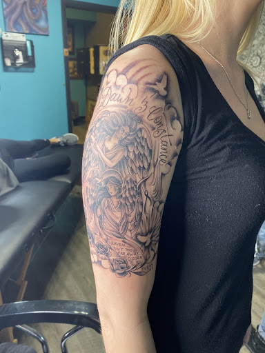 Explore male inner bicep tattoo ideas, creative tattoo ideas in Ottawa, available at Dreams & Themes Tattoo Studio