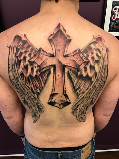 Explore geometric sleeve tattoo ideas, creative tattoo ideas in Roscoe, available at Elevated Ink Tattoo