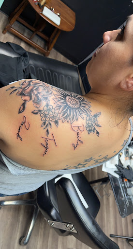 Explore male chest tattoo ideas, creative tattoo ideas in Enid, available at Tangent Wallflower Tattoo