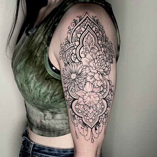 Explore hunting tattoo sleeve ideas, creative tattoo ideas in Dallas, available at Ageless Arts Tattoo