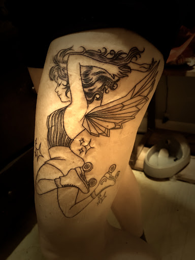 Explore women's leg sleeve tattoo ideas, creative tattoo ideas in Milwaukee, available at Solid State Tattoo