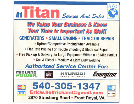 Small Engine Repair Service «A1 Titan Service And Sales», reviews and photos, 2870 Strasburg Rd, Front Royal, VA 22630, USA