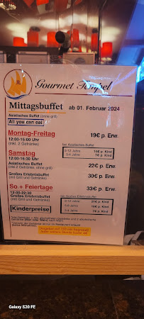 Carte du Gourmet Tempel Ludwigsburg à Ludwigsburg