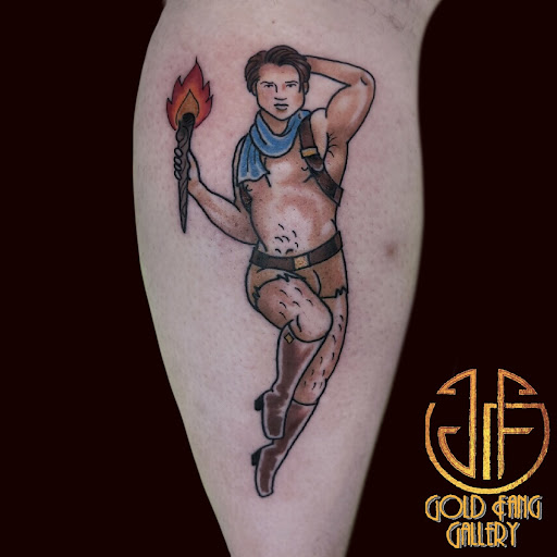 Explore easy leg tattoo ideas, creative tattoo ideas in Oklahoma City, available at Gold Fang Gallery
