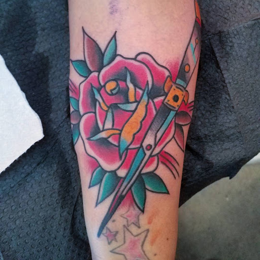 Explore back of forearm tattoo ideas, creative tattoo ideas in Los Angeles, available at Tinta Rebelde hardcore tattoo