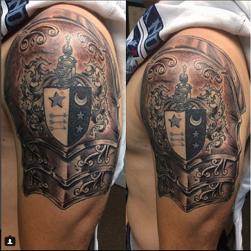 Explore leg tattoo men ideas, creative tattoo ideas in Grove City, available at Rebel Sails Tattoo