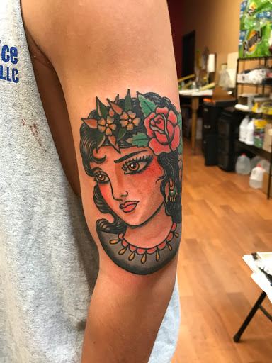 Explore halloween sleeve tattoo ideas, creative tattoo ideas in Concord, available at Sterling Tattoo Club