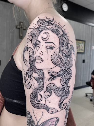Explore iron maiden tattoo ideas, creative tattoo ideas in Elkin, available at Black Bear Tattoo