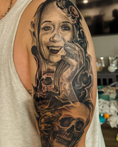 Explore skull forearm tattoo ideas, creative tattoo ideas in Summerfield, available at Diamond Tattoos & Body Piercings