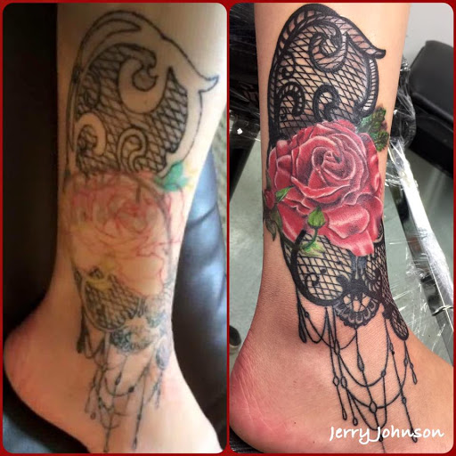 Explore patchwork sleeve tattoo ideas, creative tattoo ideas in Kalispell, available at The Temple Decor