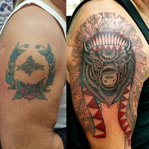 Explore thigh tattoo ideas men, creative tattoo ideas in Rancho Cucamonga, available at Claremont Tattoo Studio