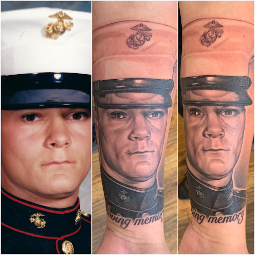 Explore barber tattoo ideas, creative tattoo ideas in Baldwinsville, available at Tymeless Tattoo