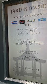 Jardin d'Asie à Paris menu