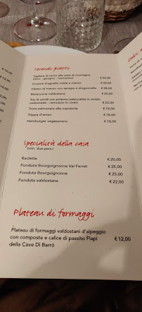 Restaurant La Clotze à Courmayeur (la carte)