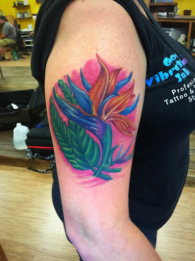 Explore flower shoulder tattoo ideas, creative tattoo ideas in Pottsville, available at Good Vibrations Ink Tattoo and Body Piercing