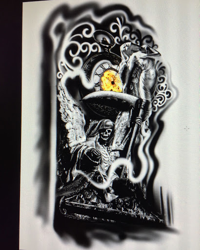 Explore checkered flag tattoo ideas, creative tattoo ideas in Huntsville, available at Blacktide Tattoo Co.