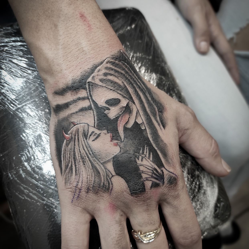 Explore colorful sleeve tattoo ideas, creative tattoo ideas in Goose Creek, available at Red Kirin Tattoo