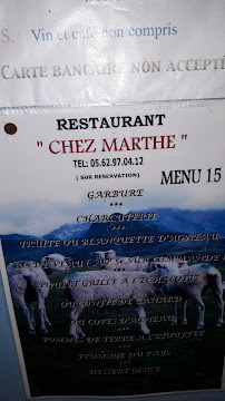 Carte du Chez Marthe à Ayros-Arbouix
