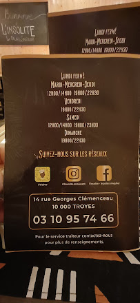 Menu du L'insolite restaurant africain à Troyes