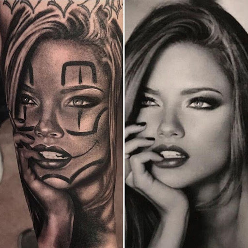 Explore female face tattoo ideas, creative tattoo ideas in Hesperia, available at Logic Ink Tattoo & Piercing
