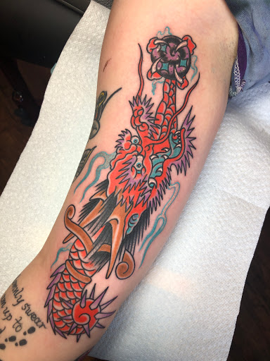 Explore religious tattoo sleeve ideas, creative tattoo ideas in Warrenville, available at NoodlesTattoo Co. & Studio