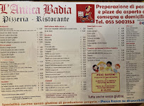 Carte du L'Antica Badia Ristorante Pizzeria à Florence
