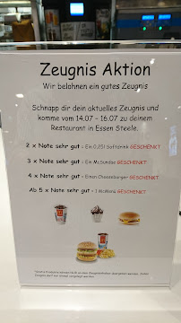 Restauration rapide McDonald's à Essen (le menu)