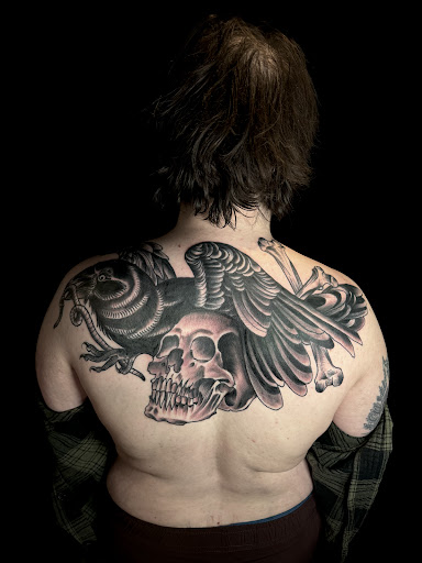 Explore back tattoo idea, creative tattoo ideas in Buffalo, available at True Gloom Tattoo Studio
