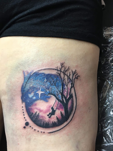 Explore road trip tattoo ideas, creative tattoo ideas in Windsor, available at Spillen Ink