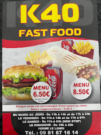 Menu / carte de K40 Fast Food à Belfort
