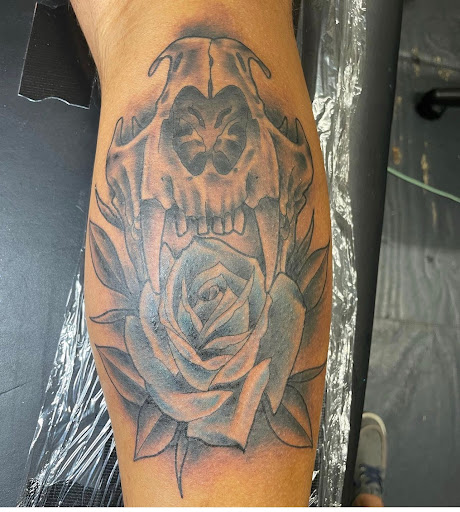 Explore mens leg sleeve tattoo ideas, creative tattoo ideas in Muskogee, available at Spurlocks Emporium