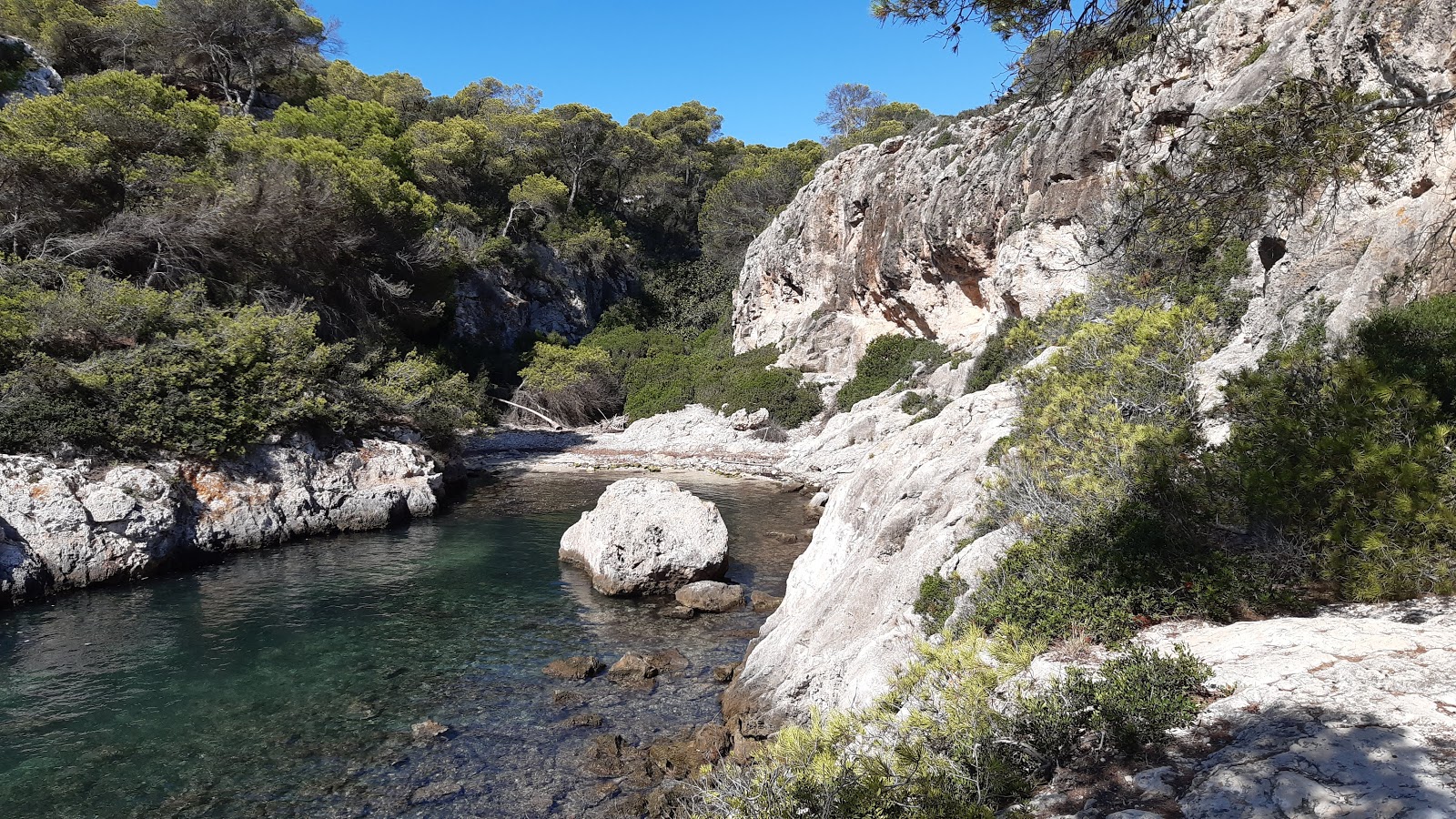 Fotografie cu Platja de Cala Figuera cu o suprafață de apă pură albastră