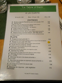 Menu / carte de Restaurant La Table d'Hami à Paris