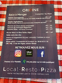 Menu du Origine restaurant pizza Nîmes à Nîmes
