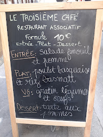 Restaurant Le Troisième Café à Paris (le menu)