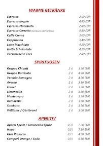 Restaurant italien Trattoria Trinacria à Kallmünz (le menu)