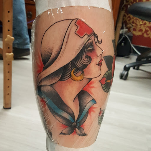 Explore leg tattoos ideas for men, creative tattoo ideas in Dallas, available at Change of Tides Tattoo