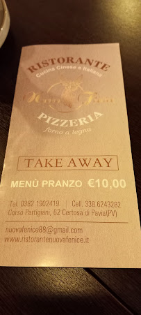 Carte du Ristorante Pizzeria Nuova Fenice à Certosa di Pavia