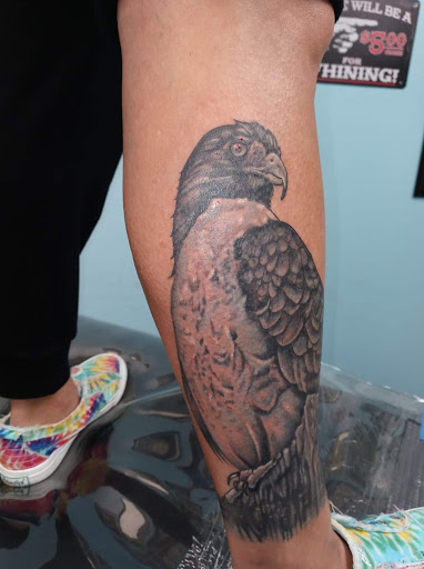 Explore cool thigh tattoo ideas, creative tattoo ideas in Calhoun, available at Velvet Panther Tattoo and Piercing