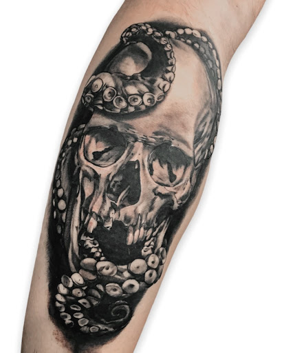 Explore greek sleeve tattoo ideas, creative tattoo ideas in Hilo, available at Nerdy Neely Studio