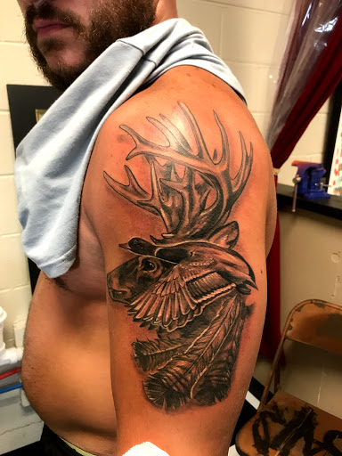 Explore halloween sleeve tattoo ideas, creative tattoo ideas in Augusta, available at Mr. Tattoo