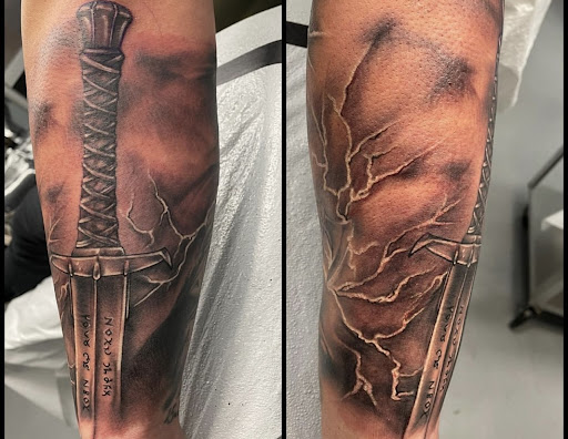 Explore back neck tattoo ideas, creative tattoo ideas in Adrian, available at Good Life Tattoo Co.